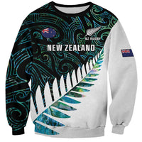 New Zealand Silver Fern Rugby Custom Sweatshirt Go All Black Turquoise Maori Paua Shell - Polynesian Pride