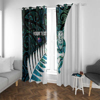 New Zealand Silver Fern Rugby Custom Window Curtain Go All Black Turquoise Maori Paua Shell - Polynesian Pride