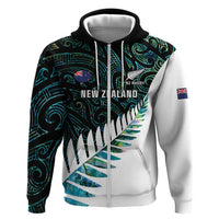 New Zealand Silver Fern Rugby Custom Zip Hoodie Go All Black Turquoise Maori Paua Shell - Polynesian Pride