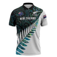 New Zealand Silver Fern Rugby Custom Zipper Polo Shirt Go All Black Turquoise Maori Paua Shell - Polynesian Pride