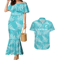 New Zealand Silver Fern Rugby Custom Couples Matching Mermaid Dress and Hawaiian Shirt Go Aotearoa Champions Turquoise Version - Polynesian Pride