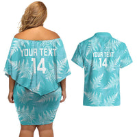 New Zealand Silver Fern Rugby Custom Couples Matching Off Shoulder Short Dress and Hawaiian Shirt Go Aotearoa Champions Turquoise Version - Polynesian Pride
