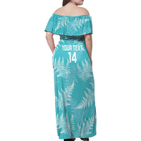 New Zealand Silver Fern Rugby Custom Family Matching Off Shoulder Maxi Dress and Hawaiian Shirt Go Aotearoa Champions Turquoise Version - Polynesian Pride