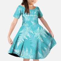 New Zealand Silver Fern Rugby Custom Kid Short Sleeve Dress Go Aotearoa Champions Turquoise Version - Polynesian Pride