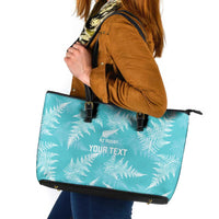 New Zealand Silver Fern Rugby Custom Leather Tote Bag Go Aotearoa Champions Turquoise Version - Polynesian Pride