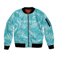 New Zealand Silver Fern Rugby Custom Sleeve Zip Bomber Jacket Go Aotearoa Champions Turquoise Version - Polynesian Pride