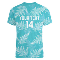 New Zealand Silver Fern Rugby Custom Women V-Neck T-Shirt Go Aotearoa Champions Turquoise Version - Polynesian Pride