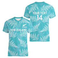 New Zealand Silver Fern Rugby Custom Women V-Neck T-Shirt Go Aotearoa Champions Turquoise Version - Polynesian Pride