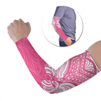 New Zealand Breast Cancer Awareness Arm Sleeves Maori Butterfly Pink Ribbon - Polynesian Pride