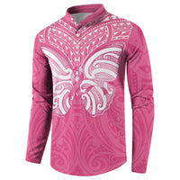 New Zealand Breast Cancer Awareness Button Sweatshirt Maori Butterfly Pink Ribbon LT14 - Polynesian Pride