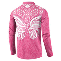 New Zealand Breast Cancer Awareness Button Sweatshirt Maori Butterfly Pink Ribbon LT14 - Polynesian Pride