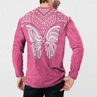 New Zealand Breast Cancer Awareness Button Sweatshirt Maori Butterfly Pink Ribbon LT14 - Polynesian Pride