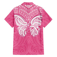 New Zealand Breast Cancer Awareness Family Matching Off Shoulder Maxi Dress and Hawaiian Shirt Maori Butterfly Pink Ribbon - Polynesian Pride