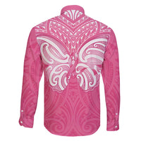 New Zealand Breast Cancer Awareness Family Matching Puletasi and Hawaiian Shirt Maori Butterfly Pink Ribbon - Polynesian Pride