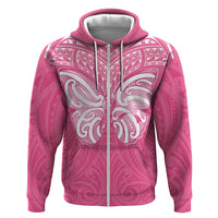 New Zealand Breast Cancer Awareness Hoodie Maori Butterfly Pink Ribbon - Polynesian Pride