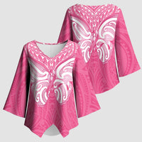 New Zealand Breast Cancer Awareness Kimono Sleeve Blouse Maori Butterfly Pink Ribbon - Polynesian Pride