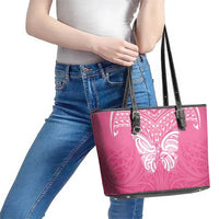 New Zealand Breast Cancer Awareness Leather Tote Bag Maori Butterfly Pink Ribbon - Polynesian Pride