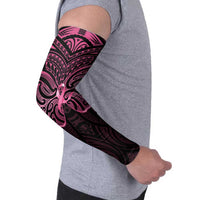 New Zealand Breast Cancer Awareness Arm Sleeves Maori Butterfly Pink Ribbon Black Version - Polynesian Pride