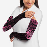 New Zealand Breast Cancer Awareness Arm Sleeves Maori Butterfly Pink Ribbon Black Version - Polynesian Pride