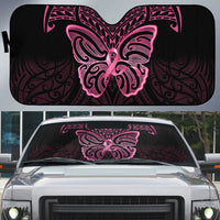 New Zealand Breast Cancer Awareness Auto Sun Shade Maori Butterfly Pink Ribbon Black Version - Polynesian Pride