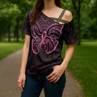 New Zealand Breast Cancer Awareness Cross Shoulder Shirt Maori Butterfly Pink Ribbon Black Version - Polynesian Pride