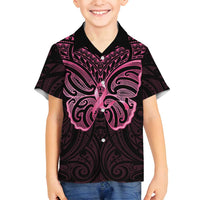 New Zealand Breast Cancer Awareness Family Matching Long Sleeve Bodycon Dress and Hawaiian Shirt Maori Butterfly Pink Ribbon Black Version - Polynesian Pride