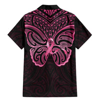 New Zealand Breast Cancer Awareness Family Matching Mermaid Dress and Hawaiian Shirt Maori Butterfly Pink Ribbon Black Version - Polynesian Pride