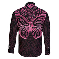 New Zealand Breast Cancer Awareness Family Matching Mermaid Dress and Hawaiian Shirt Maori Butterfly Pink Ribbon Black Version - Polynesian Pride