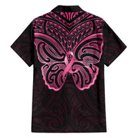 New Zealand Breast Cancer Awareness Family Matching Off The Shoulder Long Sleeve Dress and Hawaiian Shirt Maori Butterfly Pink Ribbon Black Version - Polynesian Pride