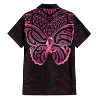 New Zealand Breast Cancer Awareness Family Matching Off Shoulder Maxi Dress and Hawaiian Shirt Maori Butterfly Pink Ribbon Black Version - Polynesian Pride
