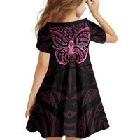 New Zealand Breast Cancer Awareness Family Matching Tank Maxi Dress and Hawaiian Shirt Maori Butterfly Pink Ribbon Black Version - Polynesian Pride