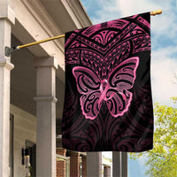 New Zealand Breast Cancer Awareness Garden Flag Maori Butterfly Pink Ribbon Black Version - Polynesian Pride