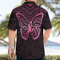 New Zealand Breast Cancer Awareness Hawaiian Shirt Maori Butterfly Pink Ribbon Black Version - Polynesian Pride