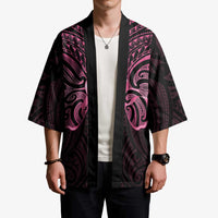 New Zealand Breast Cancer Awareness Kimono Maori Butterfly Pink Ribbon Black Version - Polynesian Pride