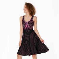 New Zealand Breast Cancer Awareness Midi Dress Maori Butterfly Pink Ribbon Black Version - Polynesian Pride