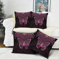 New Zealand Breast Cancer Awareness Pillow Cover Maori Butterfly Pink Ribbon Black Version - Polynesian Pride