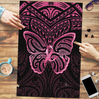 New Zealand Breast Cancer Awareness Puzzle Maori Butterfly Pink Ribbon Black Version - Polynesian Pride