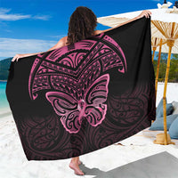 New Zealand Breast Cancer Awareness Sarong Maori Butterfly Pink Ribbon Black Version - Polynesian Pride