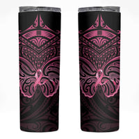 New Zealand Breast Cancer Awareness Skinny Tumbler Maori Butterfly Pink Ribbon Black Version - Polynesian Pride