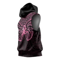 New Zealand Breast Cancer Awareness Sleeveless Hoodie Maori Butterfly Pink Ribbon Black Version - Polynesian Pride