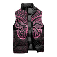 New Zealand Breast Cancer Awareness Sleeveless Puffer Jacket Maori Butterfly Pink Ribbon Black Version - Polynesian Pride