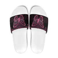New Zealand Breast Cancer Awareness Slide Sandals Maori Butterfly Pink Ribbon Black Version - Polynesian Pride