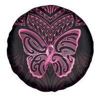 New Zealand Breast Cancer Awareness Spare Tire Cover Maori Butterfly Pink Ribbon Black Version - Polynesian Pride