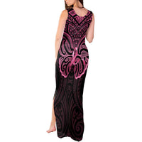 New Zealand Breast Cancer Awareness Tank Maxi Dress Maori Butterfly Pink Ribbon Black Version - Polynesian Pride
