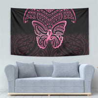 New Zealand Breast Cancer Awareness Tapestry Maori Butterfly Pink Ribbon Black Version - Polynesian Pride