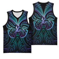 Suicide Prevention New Zealand Basketball Jersey Aotearoa Maori Butterfly Mix Silver Fern - Polynesian Pride