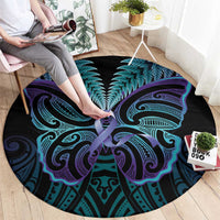 Suicide Prevention New Zealand Round Carpet Aotearoa Maori Butterfly Mix Silver Fern - Polynesian Pride
