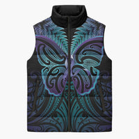Suicide Prevention New Zealand Sleeveless Puffer Jacket Aotearoa Maori Butterfly Mix Silver Fern LT14 Unisex Black - Polynesian Pride