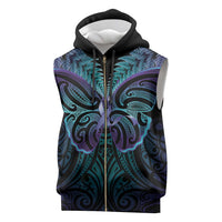 Suicide Prevention New Zealand Sleeveless Zip Hoodie Aotearoa Maori Butterfly Mix Silver Fern - Polynesian Pride