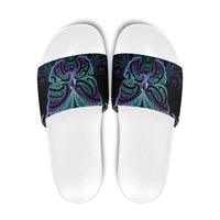 Suicide Prevention New Zealand Slide Sandals Aotearoa Maori Butterfly Mix Silver Fern LT14 Black - Polynesian Pride